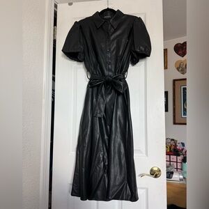 Disturbia Faux Leather Black Shirtdress with puff sleeves